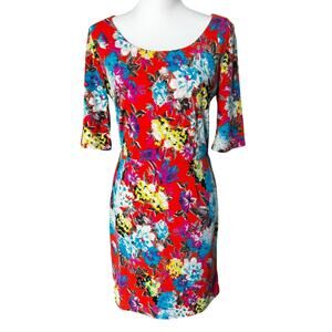 ANTHROPOLOGIE MAUDE Large Orange Colorful Floral‎ Tropical Boho Lined Midi Dress